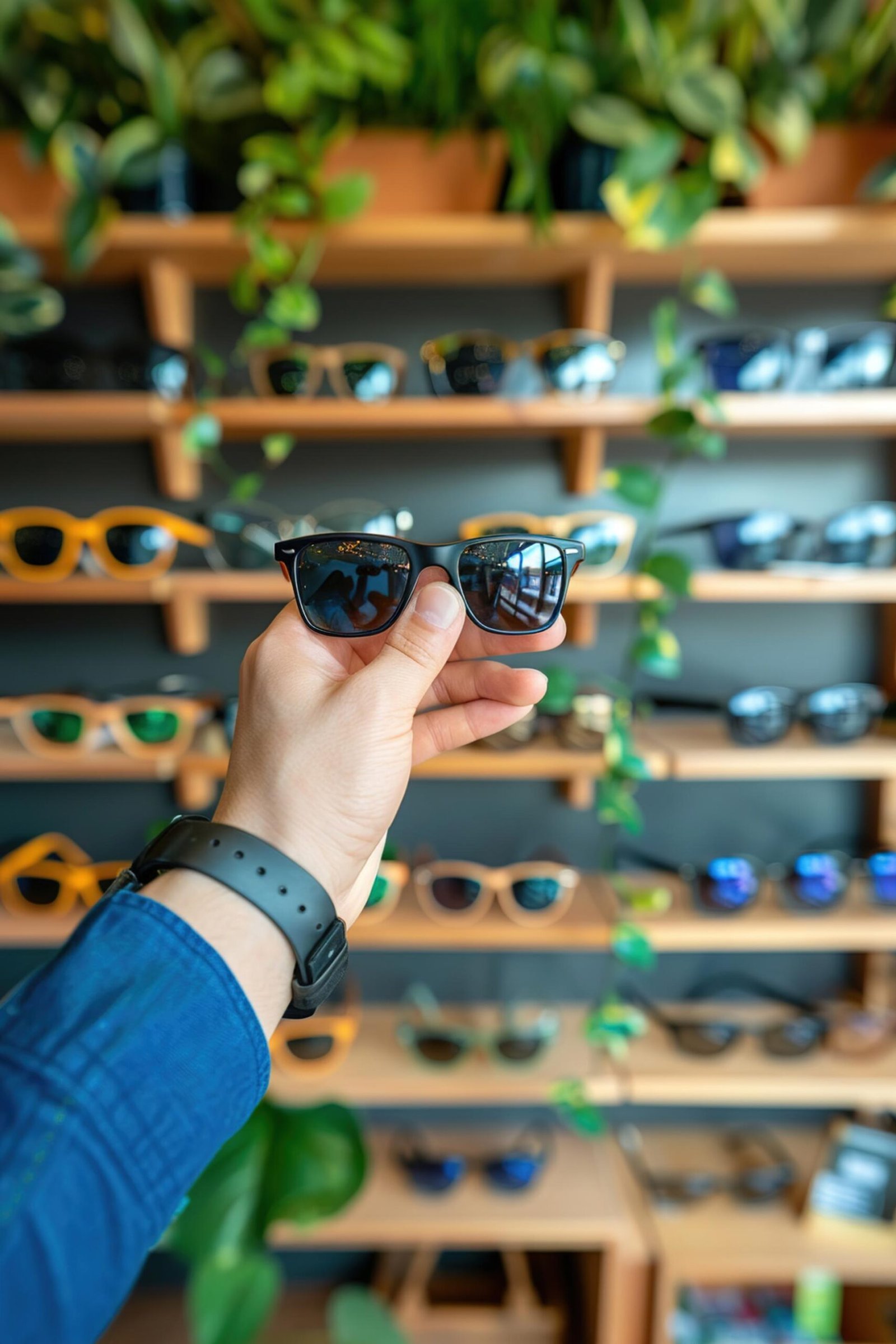 shopper-carefully-inspects-pair-eyeglasses-adjusting-them